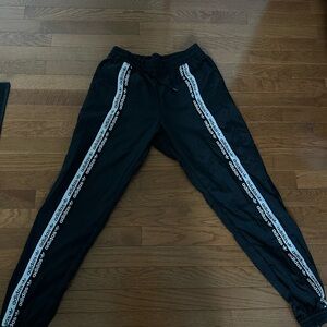 Adidas Black Track Pants with White Logo Stripes